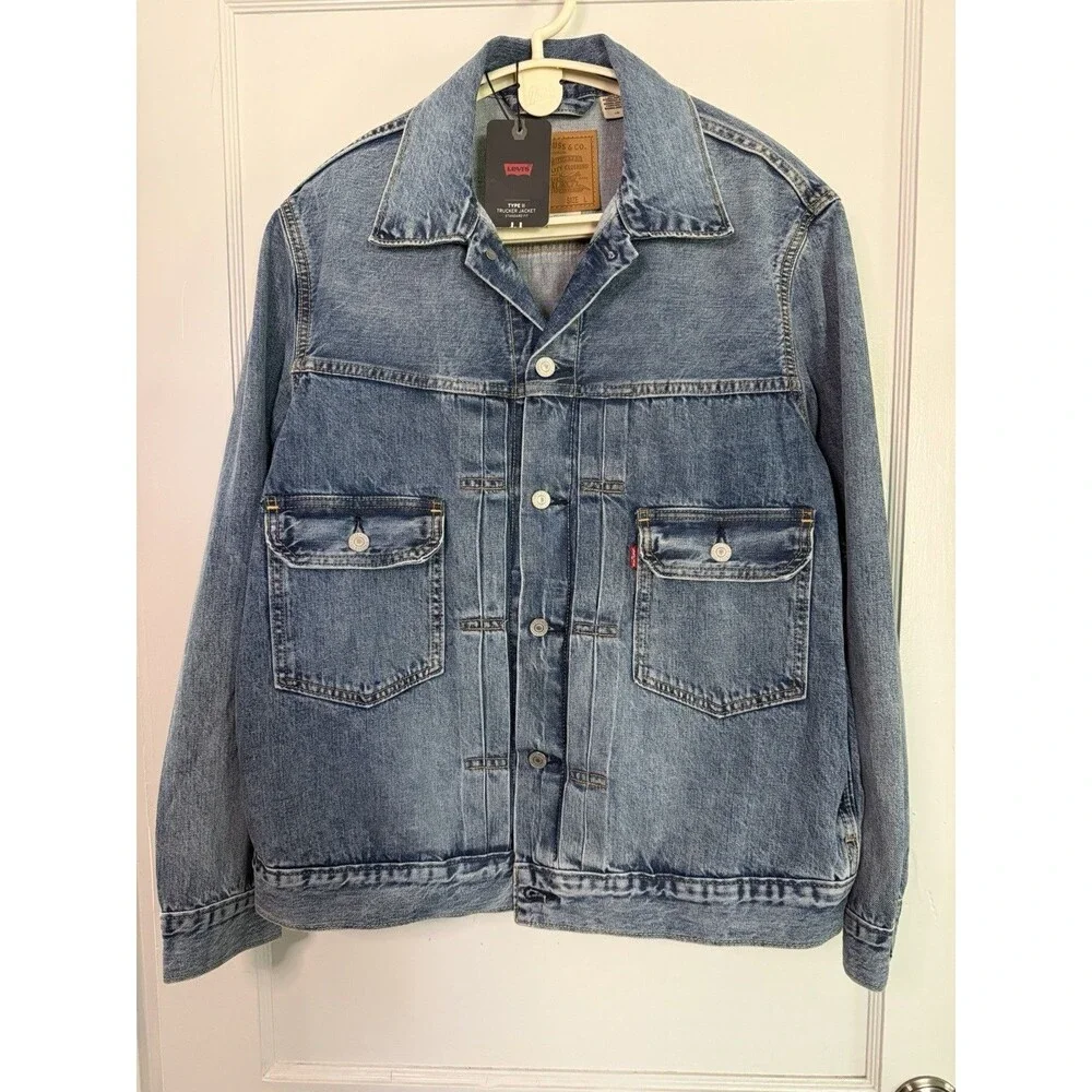 Levi’s Type II Selvedge Big E Trucker Jacket Large Blue Denim Relaxed NWT IREG